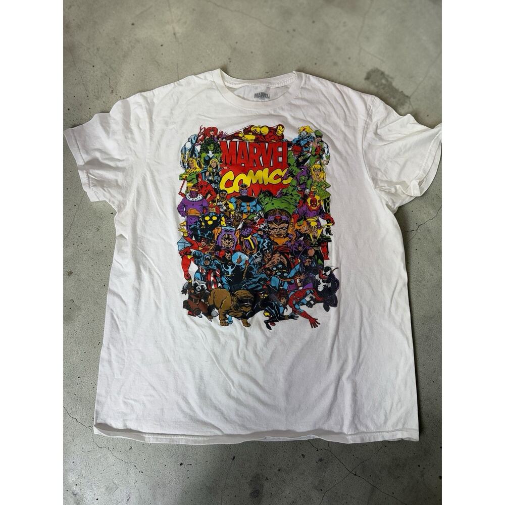 Marvel Comics White T'Shirt 100% Cotton Sz L Spider Man Thor Hulk Iron Man X-Men